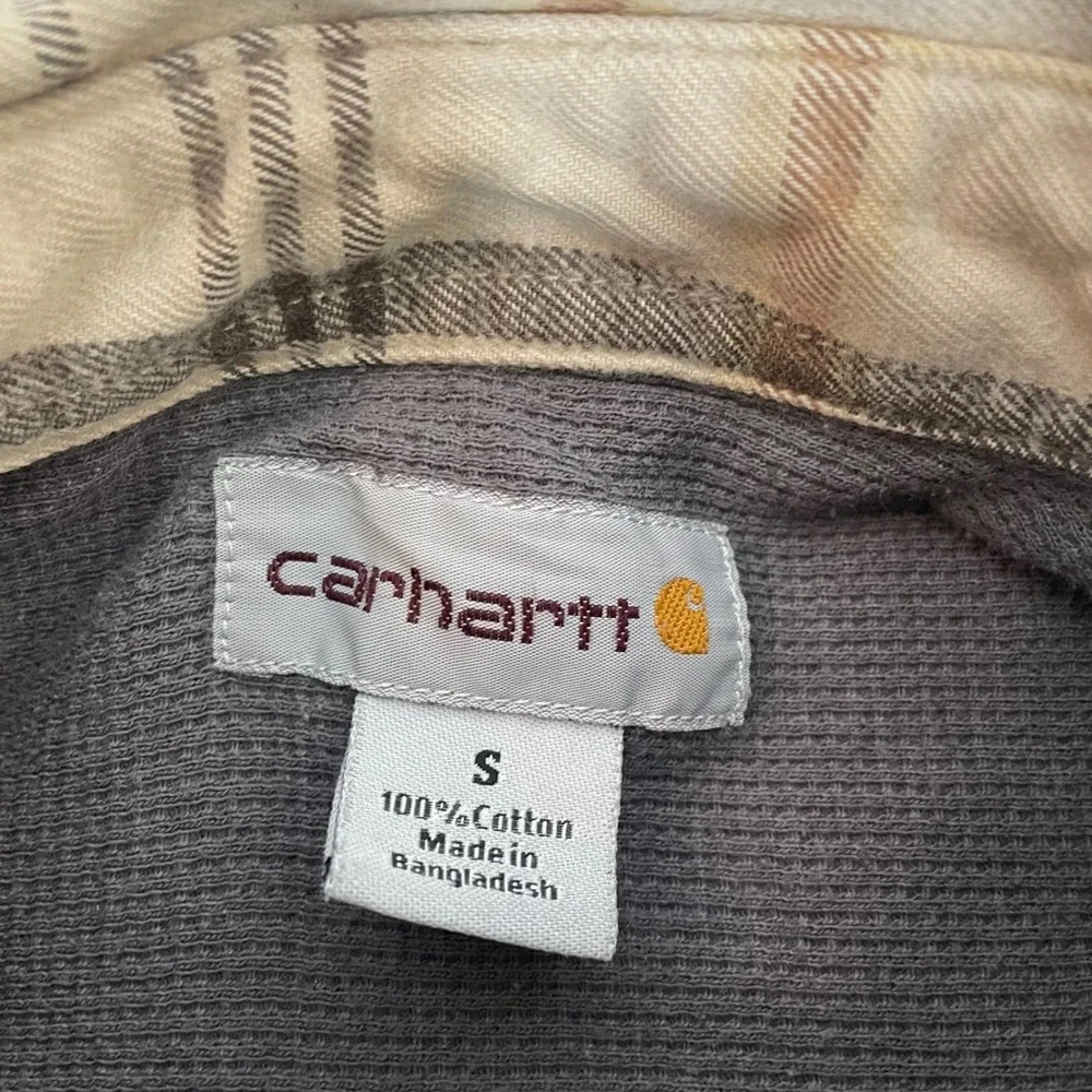 Carhartt Thermal Lined‎ Flannel Shirt Mens Small Plaid Work Shirt Distressed